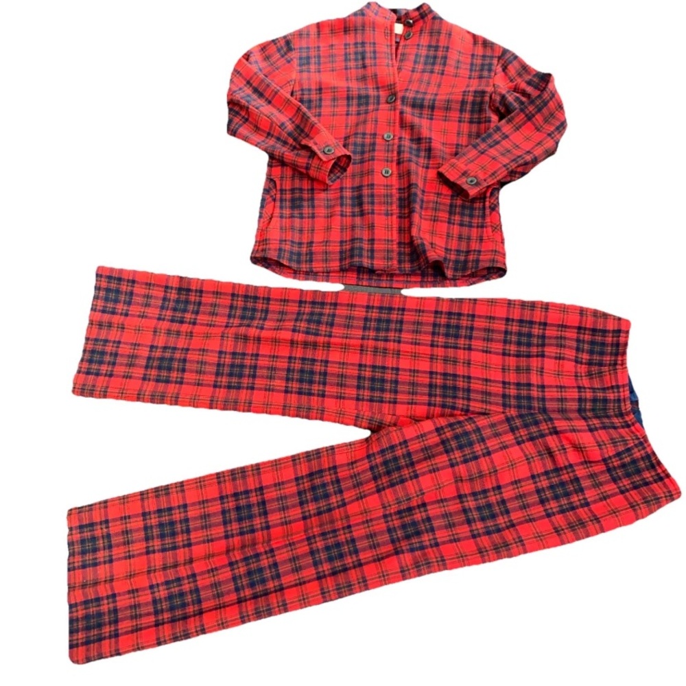 Pendleton Holiday Red Plaid Pant Suit Set Wool Modern Day Size 4 Or 6 Vintage 12